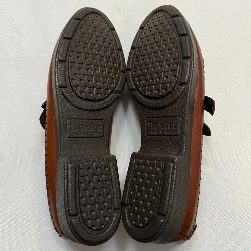 Dexter Vintage Comfort Classics USA Brown Leather Buckle T-Strap Shoes Size 8.5